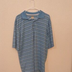 "Make Offer" Lone Cypress Relaxed Fit Blue Polo Shirt with Subtle Stripes